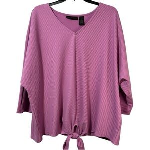Preswick & Moore Top Violet Ribbed V-Neck 3/4 Sleeve Knot Detail in Size 2X. NWT